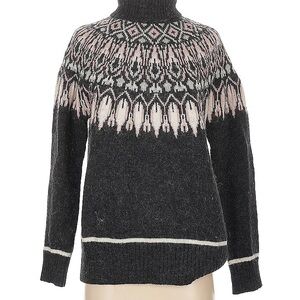 H&M Pink and Gray Cowl Turtleneck Sweater with Nordic Pattern